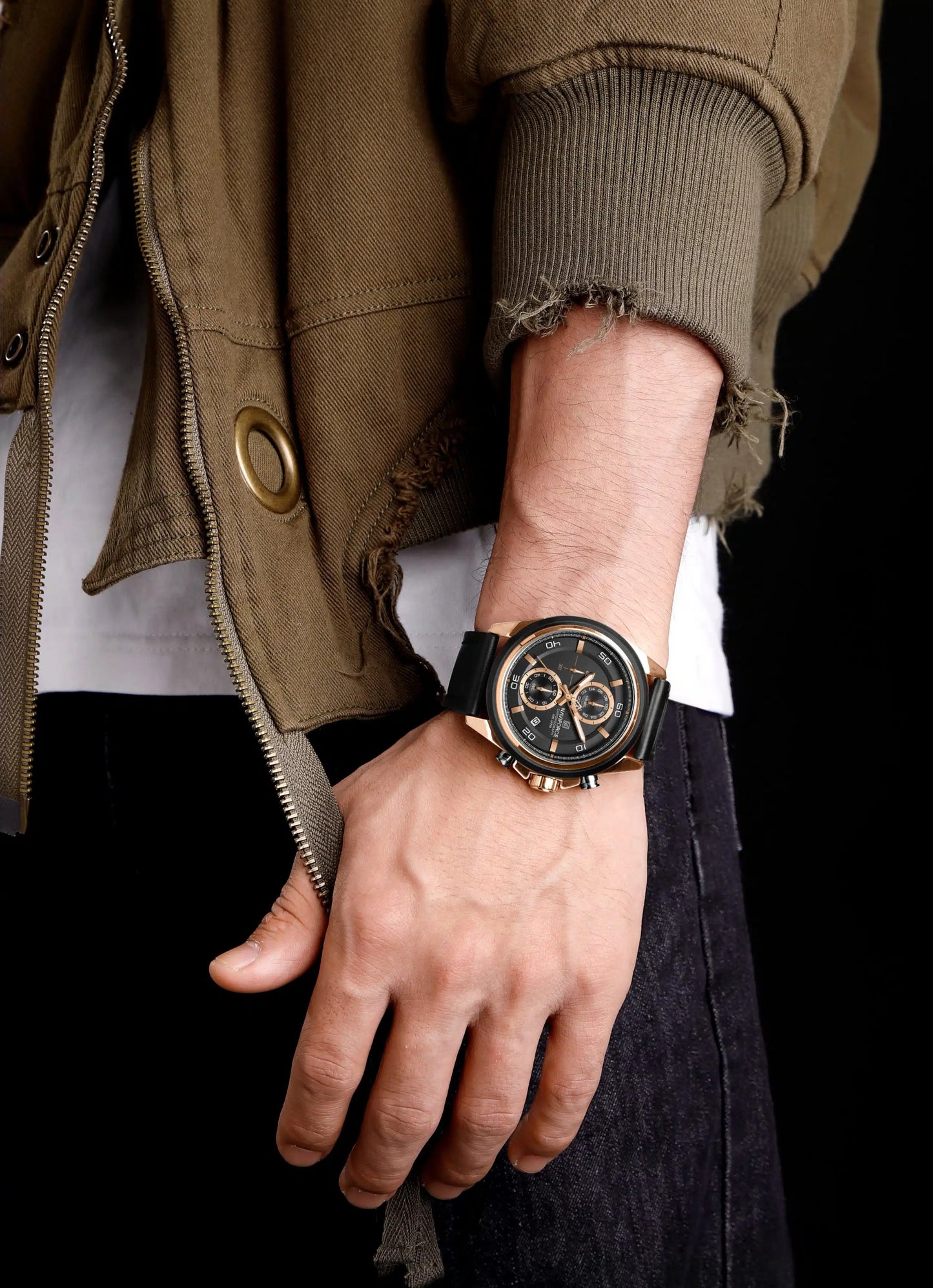 Naviforce 8075 - Black Rose Dial Chronograph