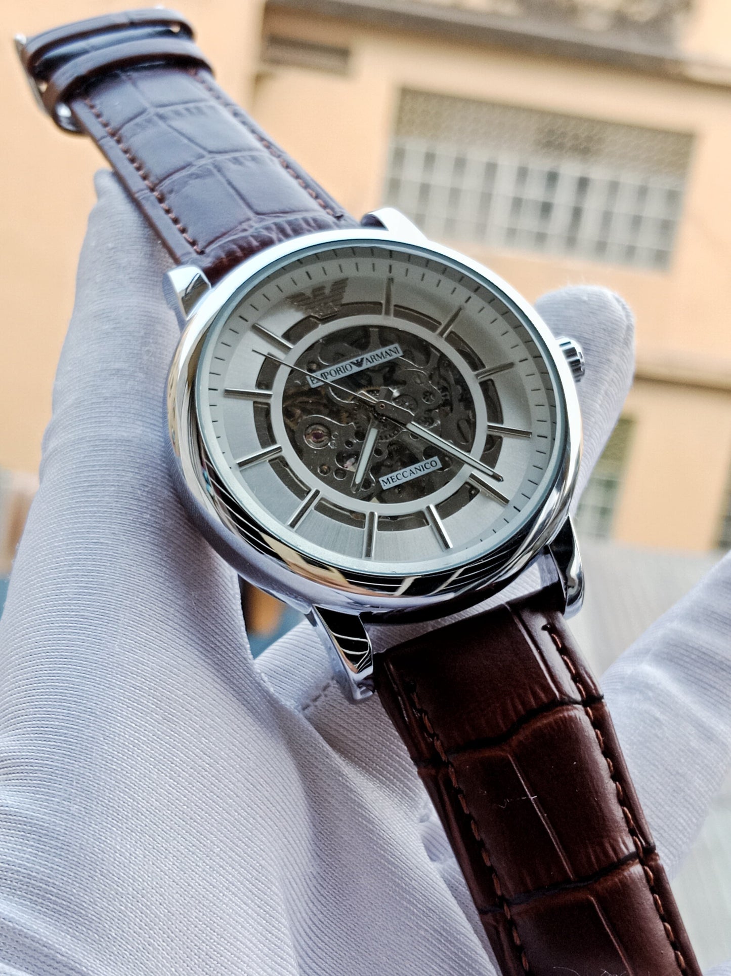 Emporio Armani AA Grade Automatic Movement - Brown Belt PU Leather