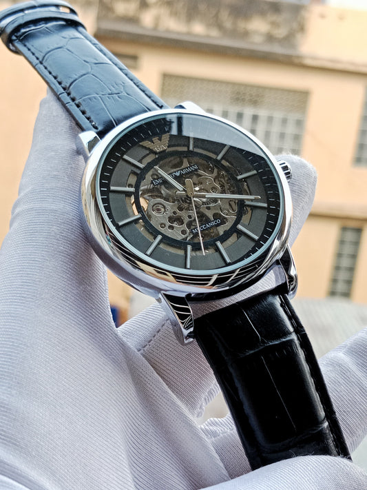 Emporio Armani AA Grade Automatic Movement - Black Belt PU Leather