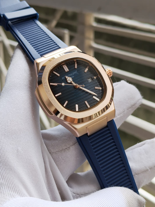 Patek Philippe Nautilus AA Grade - Blue Strap Rose Gold Dial