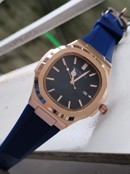 Patek Philippe Nautilus AA Grade - Blue Strap Rose Gold Dial