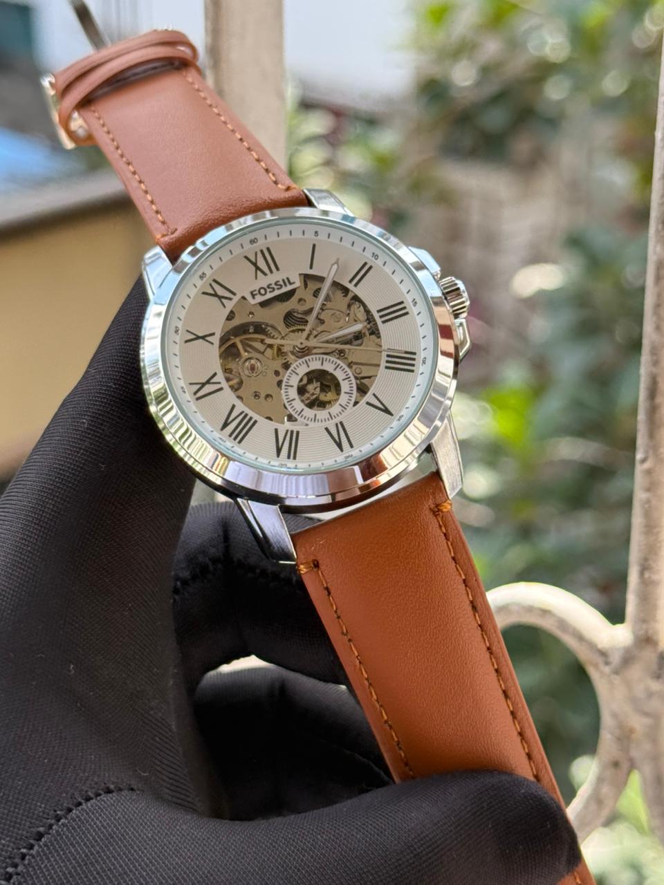 Fossil Automatic Movement AA Grade - Light brown leather belt white dial