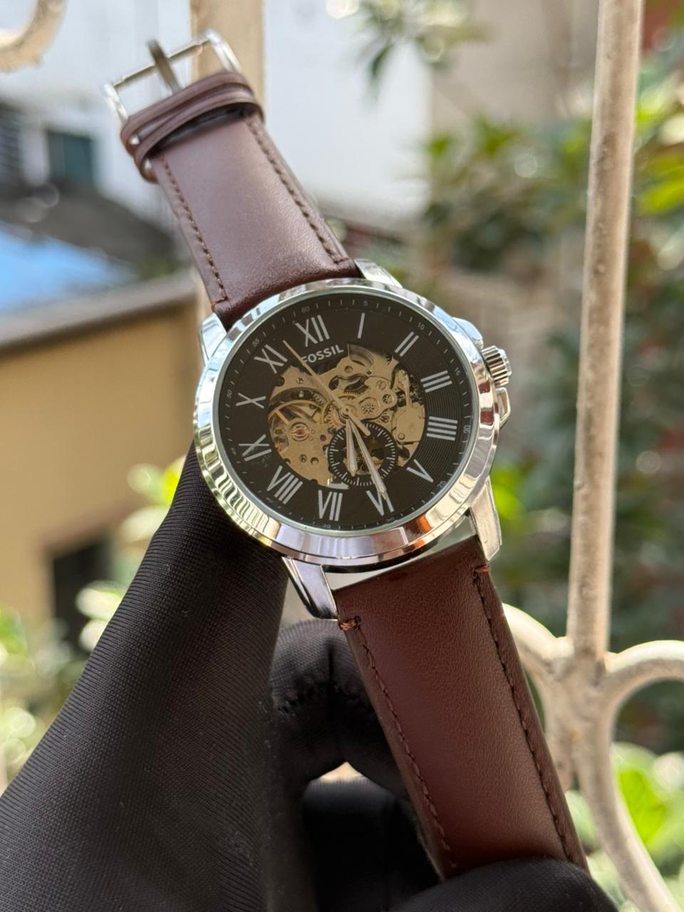 Fossil Automatic Movement AA Grade - Dark brown leather belt black dial