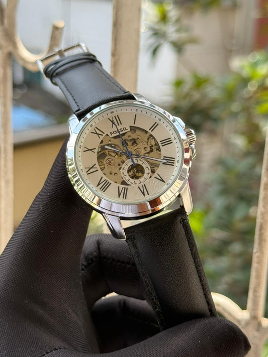 Fossil Automatic Movement AA Grade - Black leather belt white dial