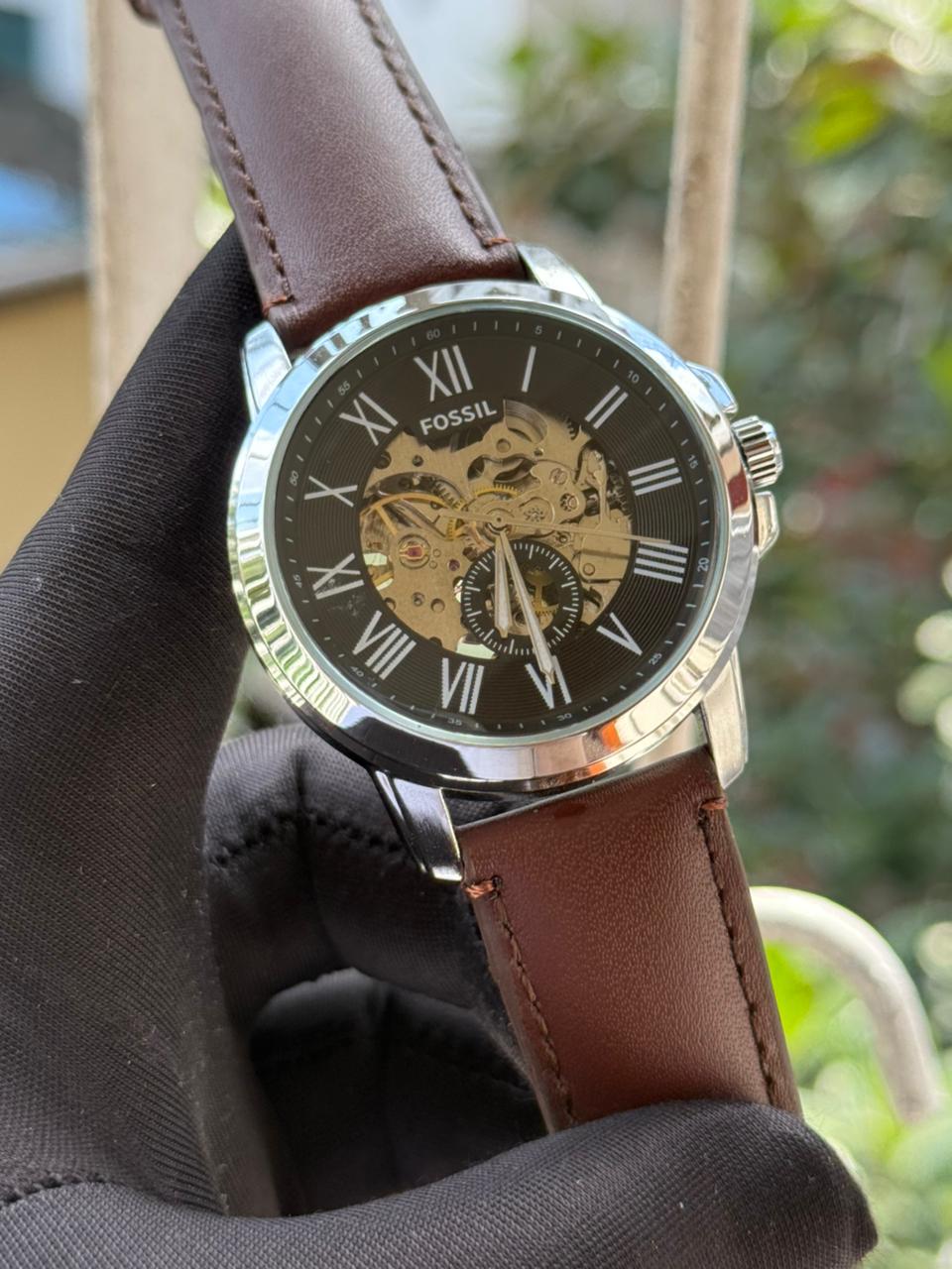 Fossil Automatic Movement AA Grade - Dark brown leather belt black dial