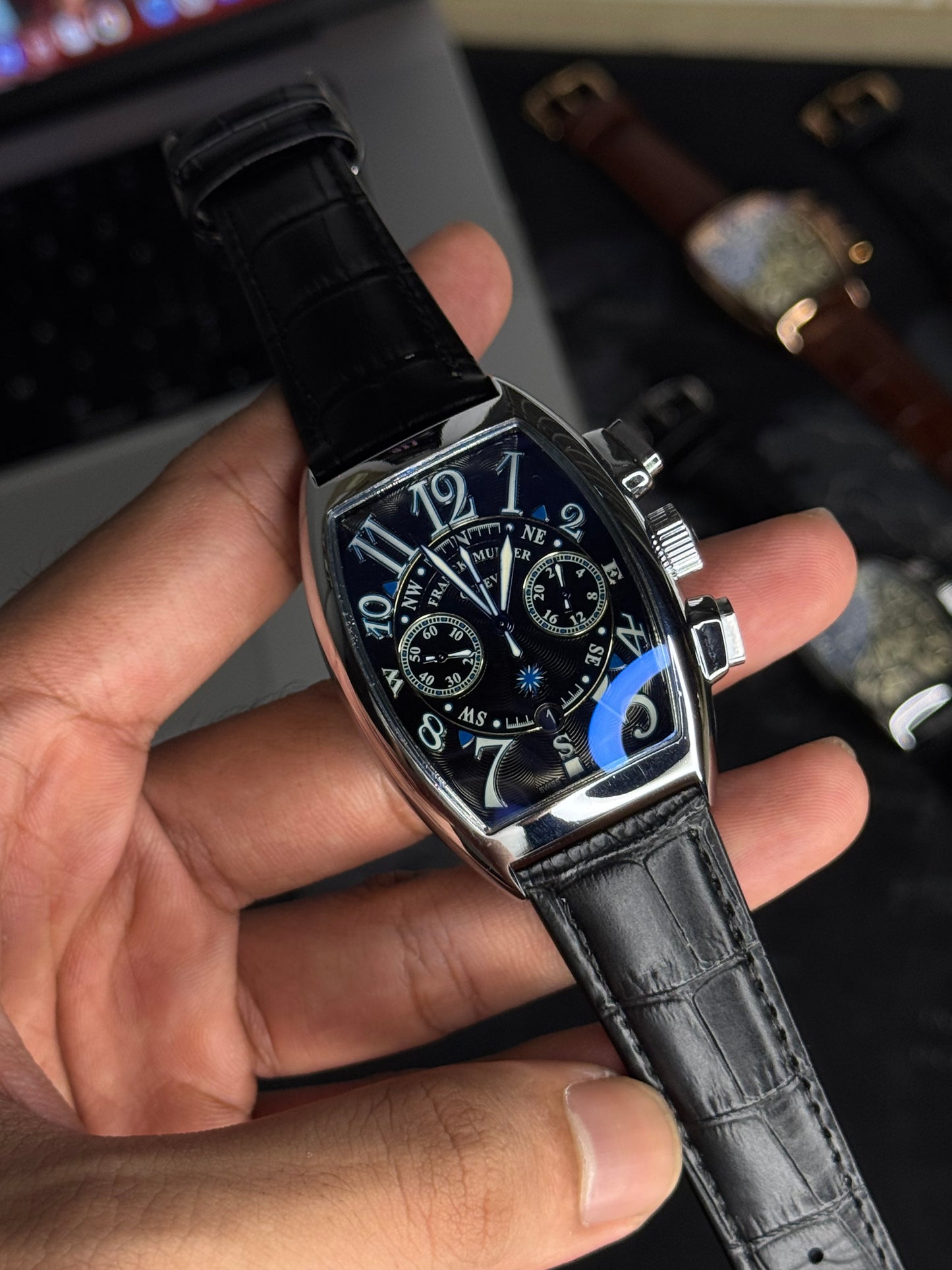FRANCK MULLER Quartz Watch | FRM Watch 44 A - Black Leather Belt Blue Dial