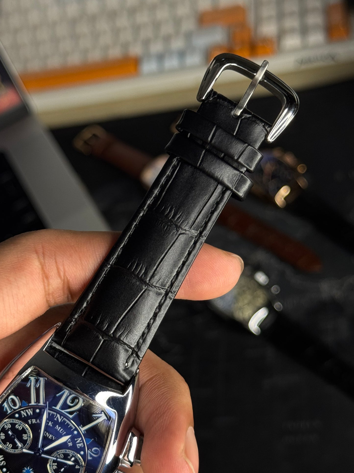 FRANCK MULLER Quartz Watch | FRM Watch 44 A - Black Leather Belt Blue Dial