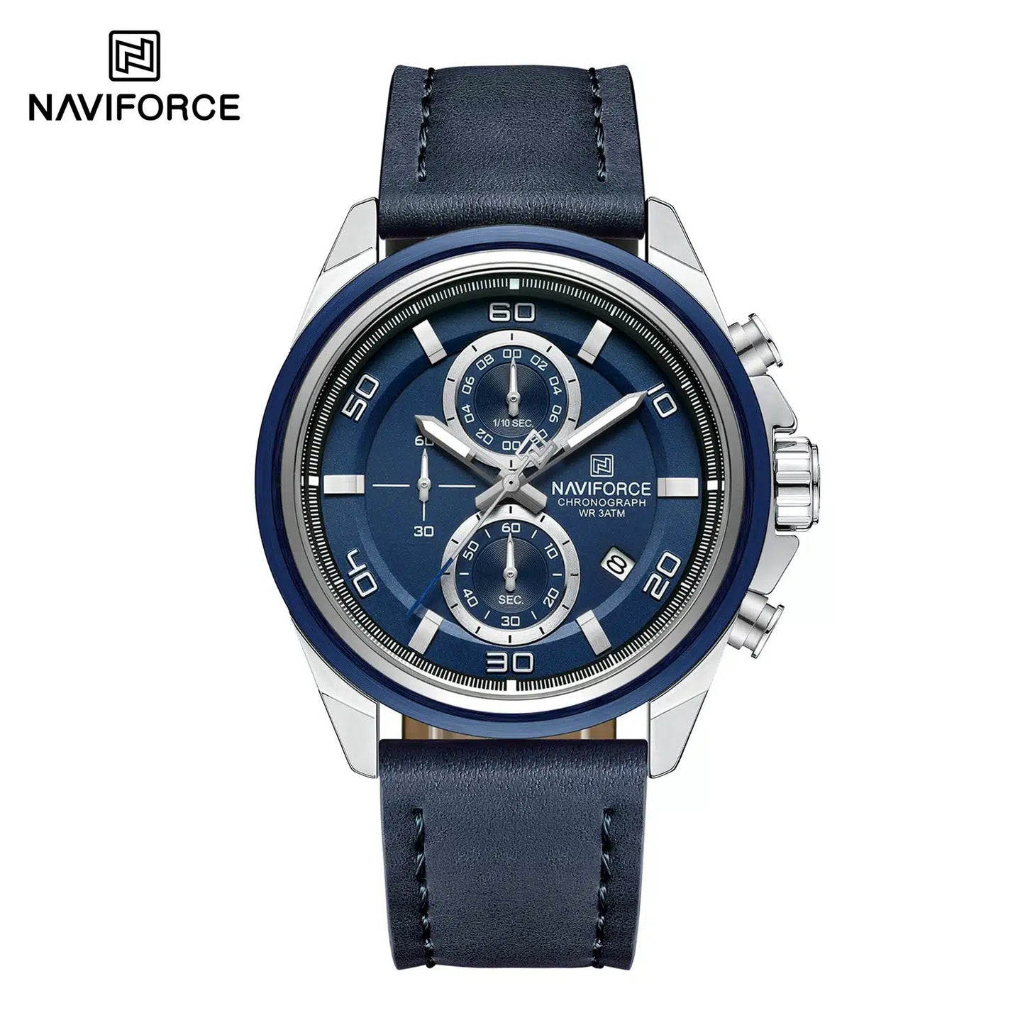 Naviforce 8075 - Blue Dial Blue Leather Strap Chronograph
