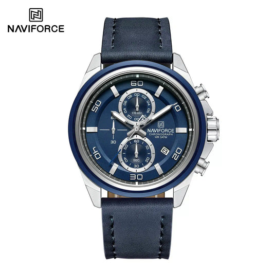 Naviforce 8075 - Blue Dial Blue Leather Strap Chronograph