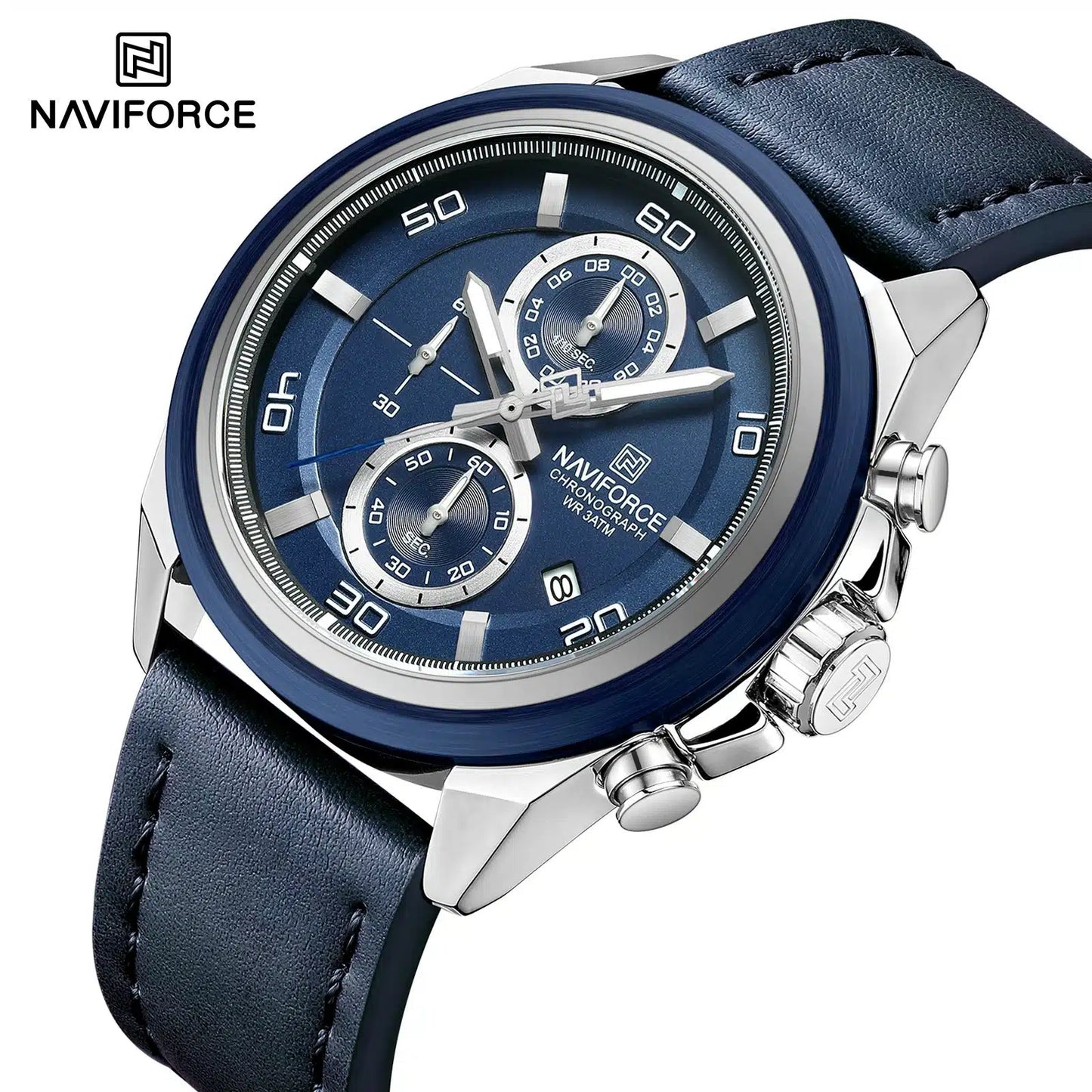 Naviforce 8075 - Blue Dial Blue Leather Strap Chronograph