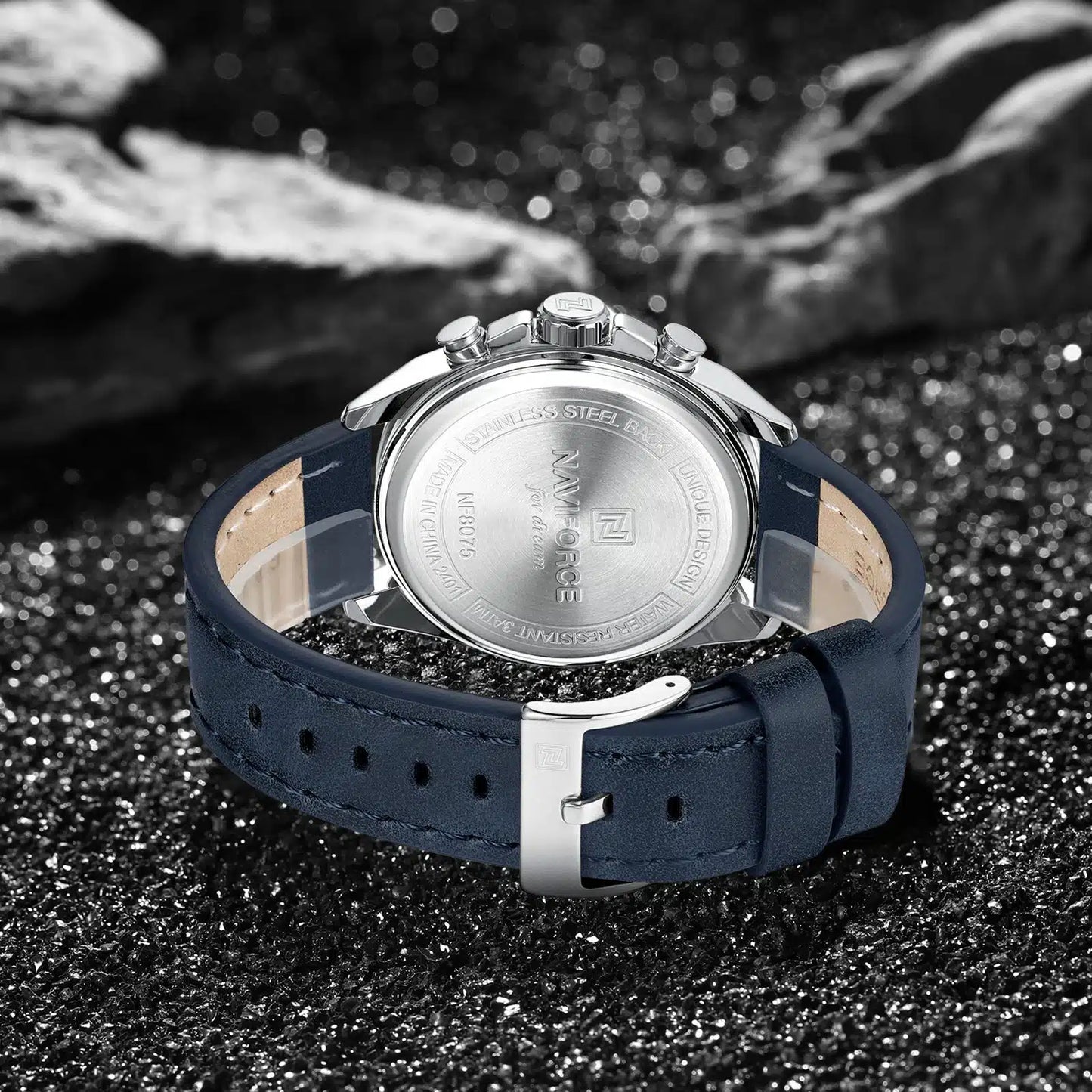 Naviforce 8075 - Blue Dial Blue Leather Strap Chronograph