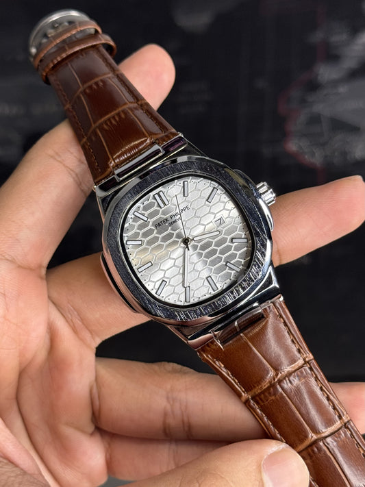 Patek Philippe Nautilus - White Dial Brown Belt