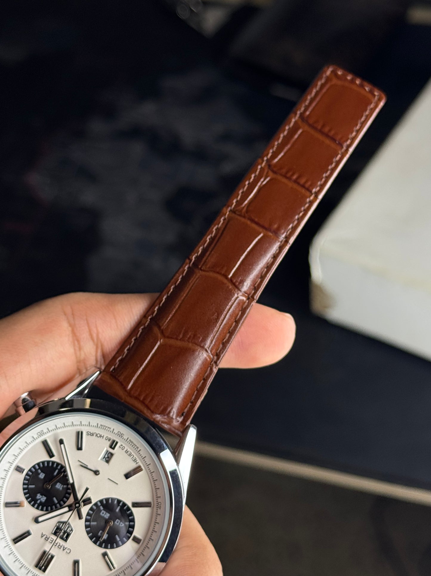 Carrera Heuer Chrono - Black Sub Dial with Brown Leather Strap