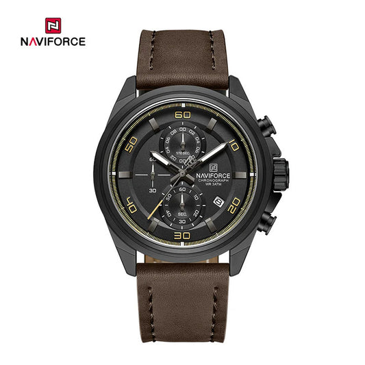 Naviforce 8075 - Black Dial Brown Leather Strap Chronograph