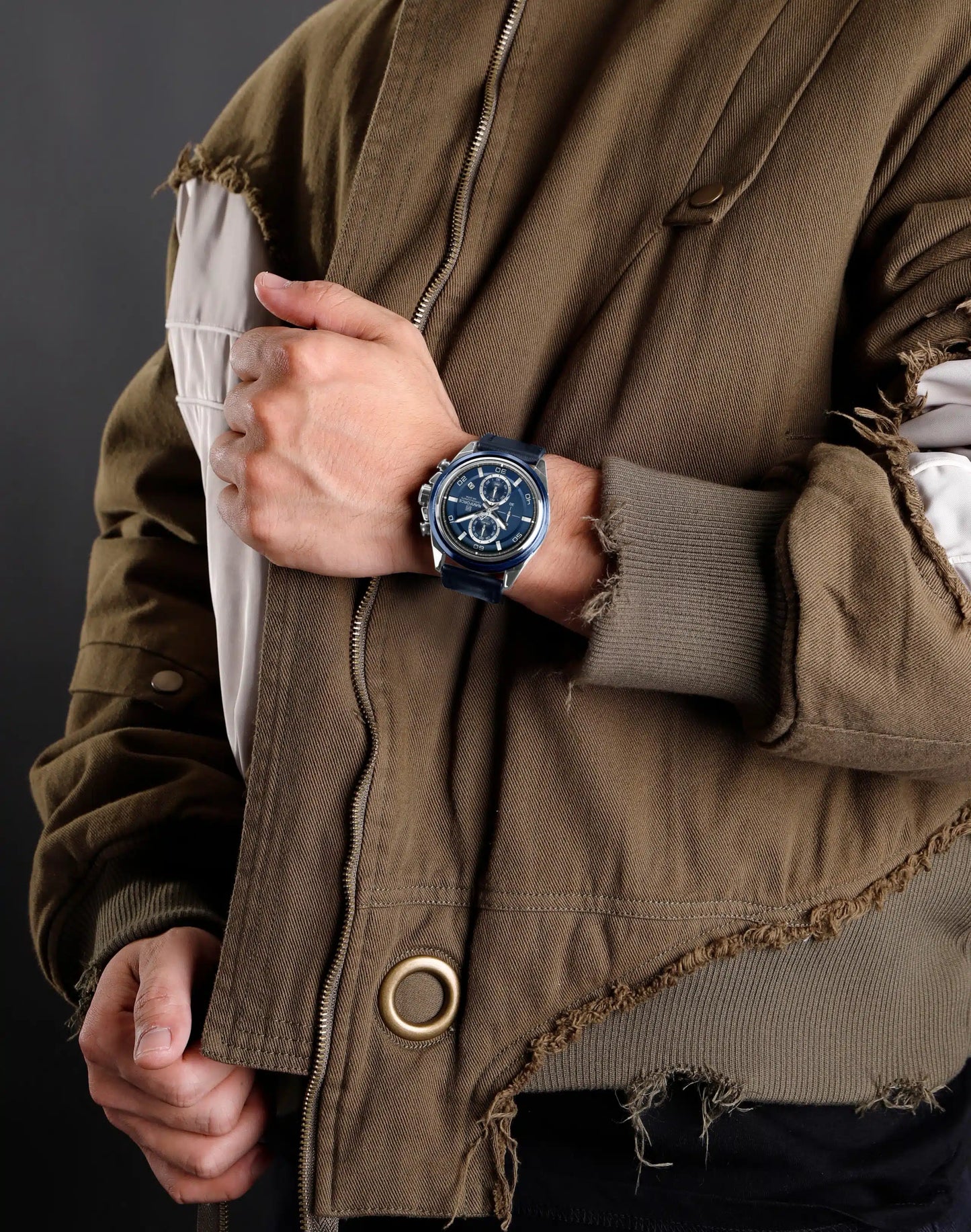 Naviforce 8075 - Blue Dial Blue Leather Strap Chronograph