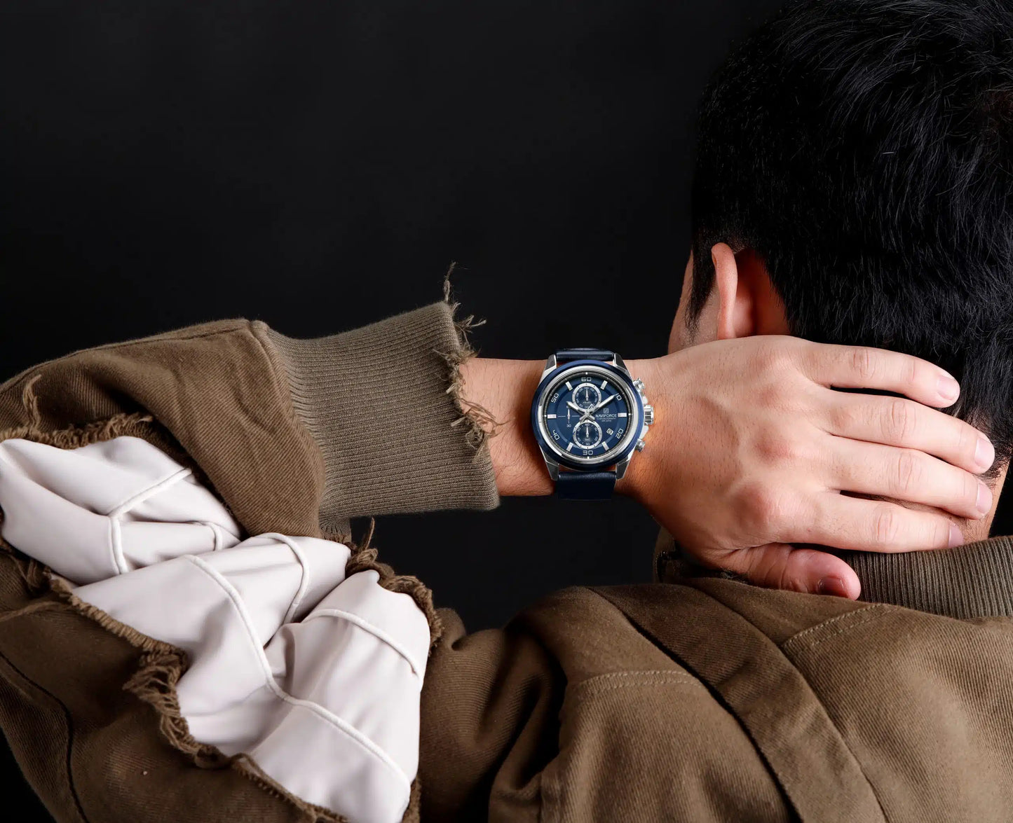 Naviforce 8075 - Blue Dial Blue Leather Strap Chronograph