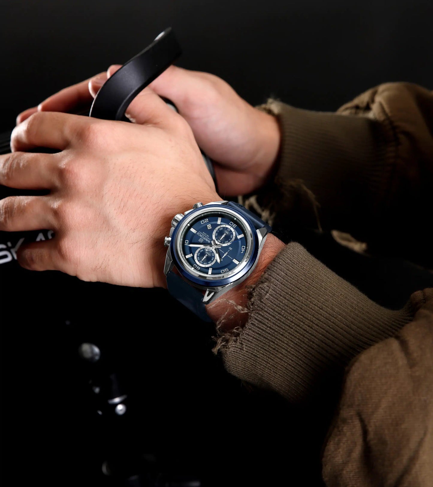Naviforce 8075 - Blue Dial Blue Leather Strap Chronograph