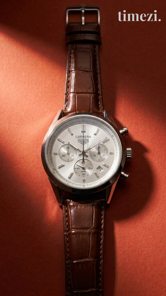 Carrera Heuer Chrono - White Dial with Brown Leather Strap