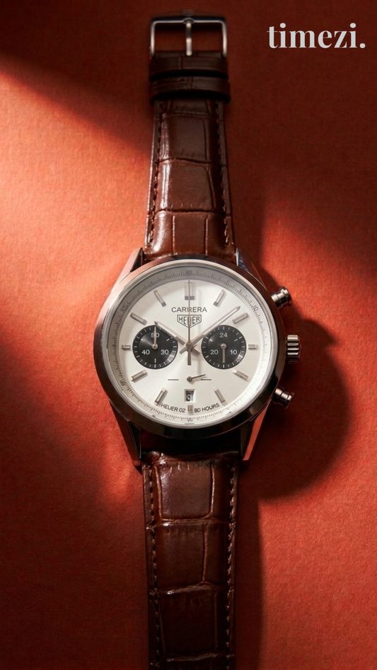 Carrera Heuer Chrono - Black Sub Dial with Brown Leather Strap