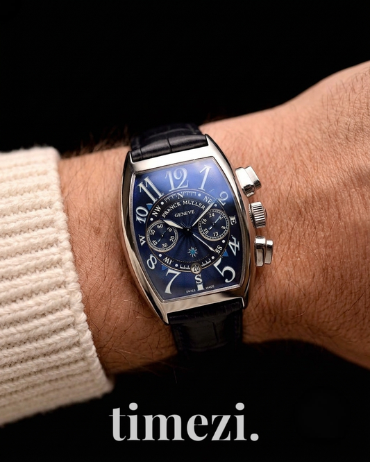 FRANCK MULLER Quartz Watch | FRM Watch 44 A - Black Leather Belt Blue Dial