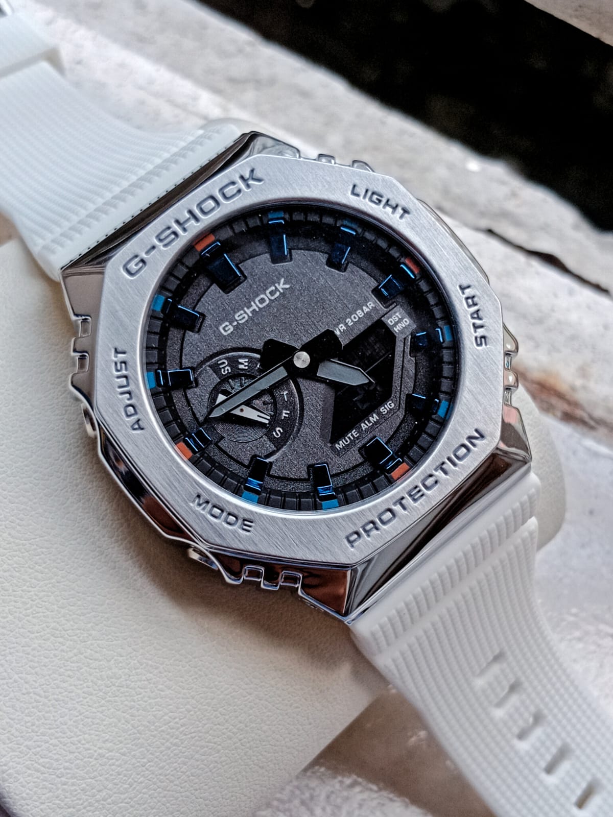 Casio G-Shock Metal Semi AAA Grade - Black Dial White Strap
