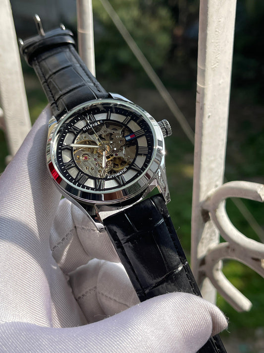 Hilfiger Leather Belt Special Edition AA Grade - Silver Black Dial