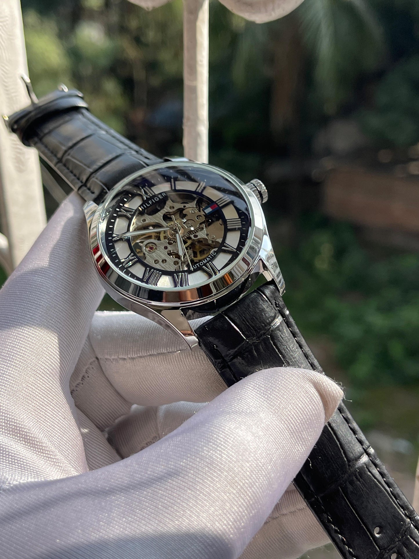 Hilfiger Leather Belt Special Edition AA Grade - Silver Black Dial