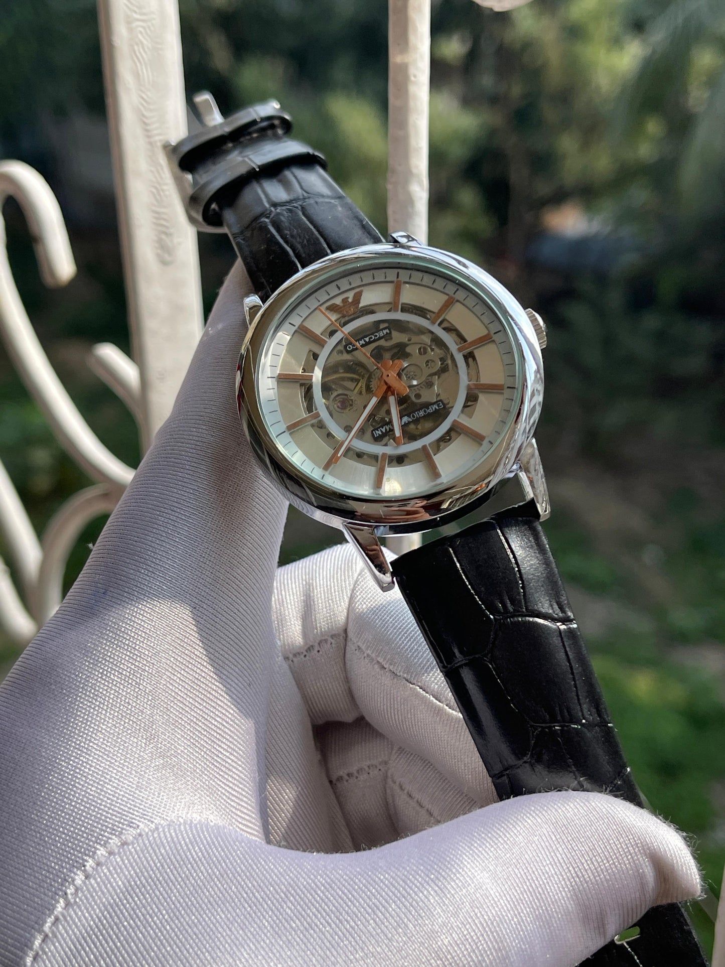 Emporio Armani AA Grade Automatic Movement - White Dial Black Belt