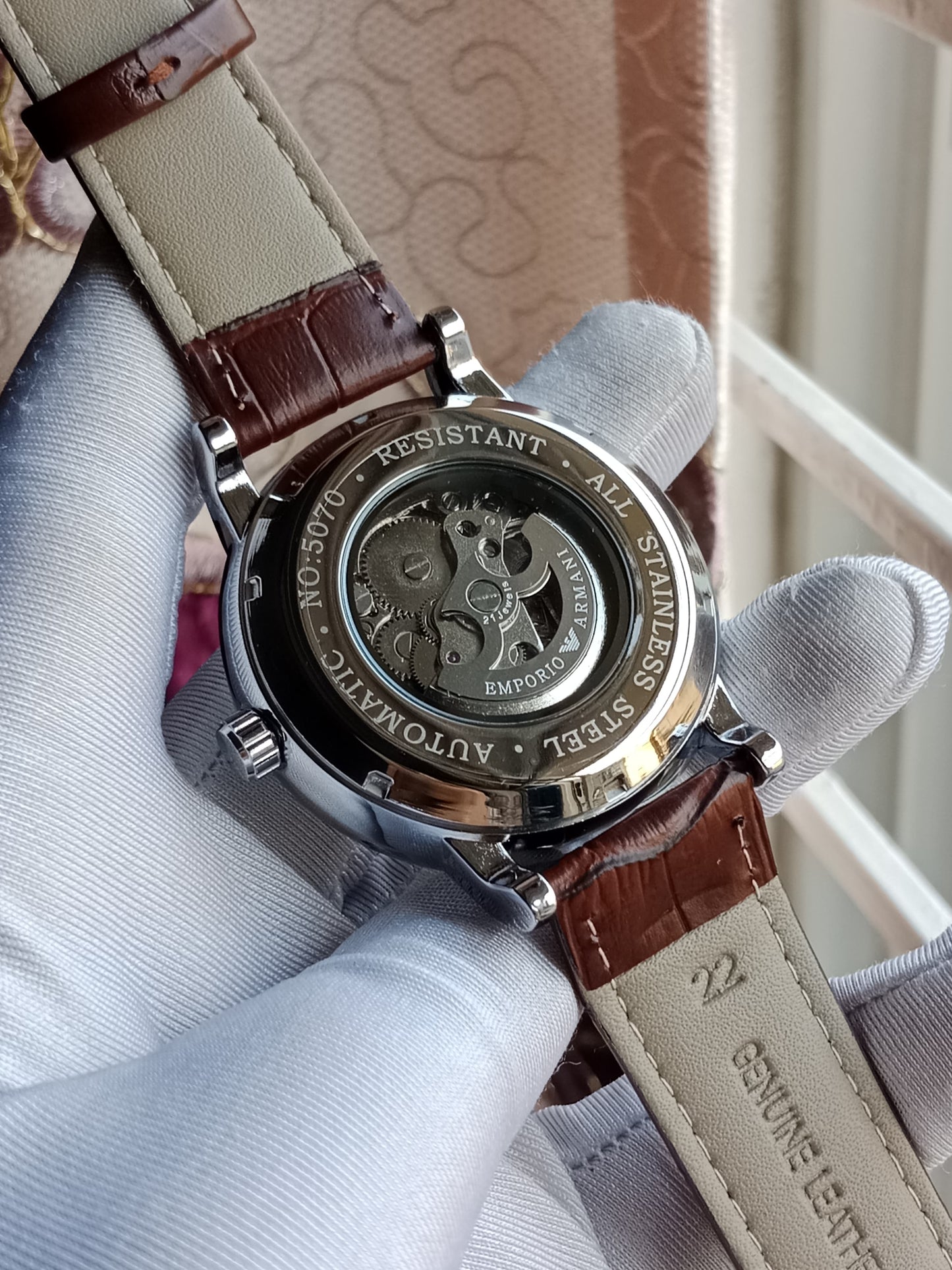 Emporio Armani AA Grade Automatic Movement - Brown Belt PU Leather