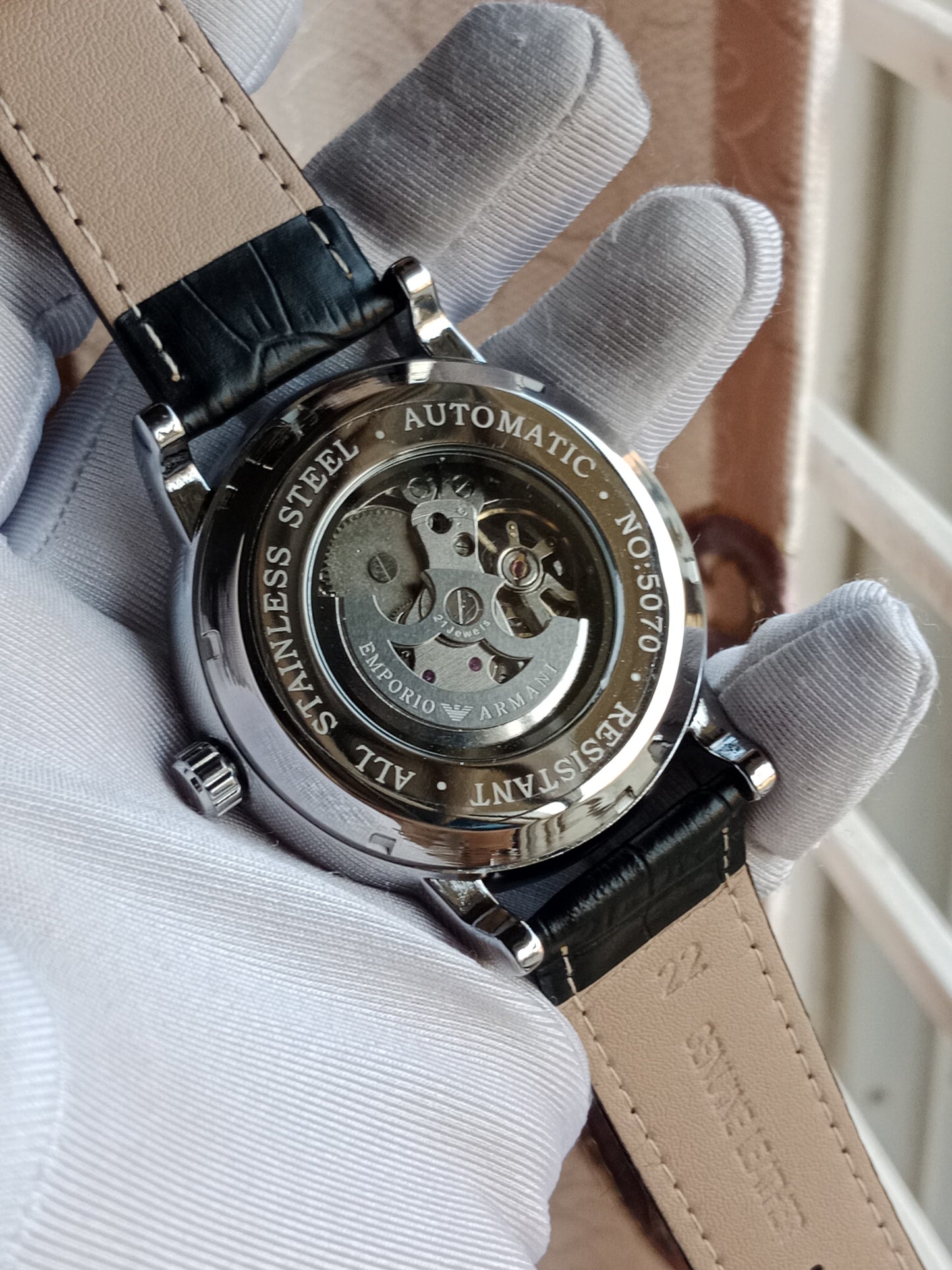 Emporio Armani AA Grade Automatic Movement - Black Belt PU Leather