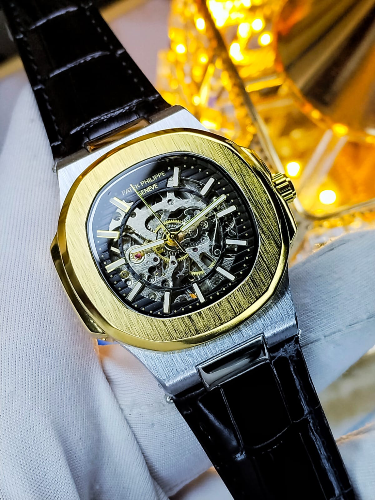 Patek Automatic Movement Golden Dial Black Belt - AA Grade