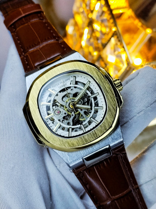 Patek Automatic Movement Golden Dial Brown Belt - AA Grade