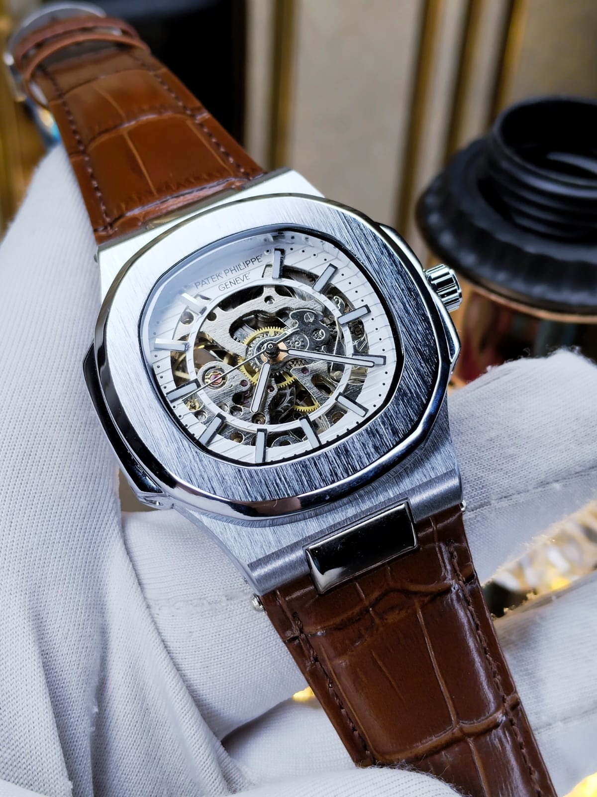 Patek Automatic Movement White Dial Brown Belt - AA Grade