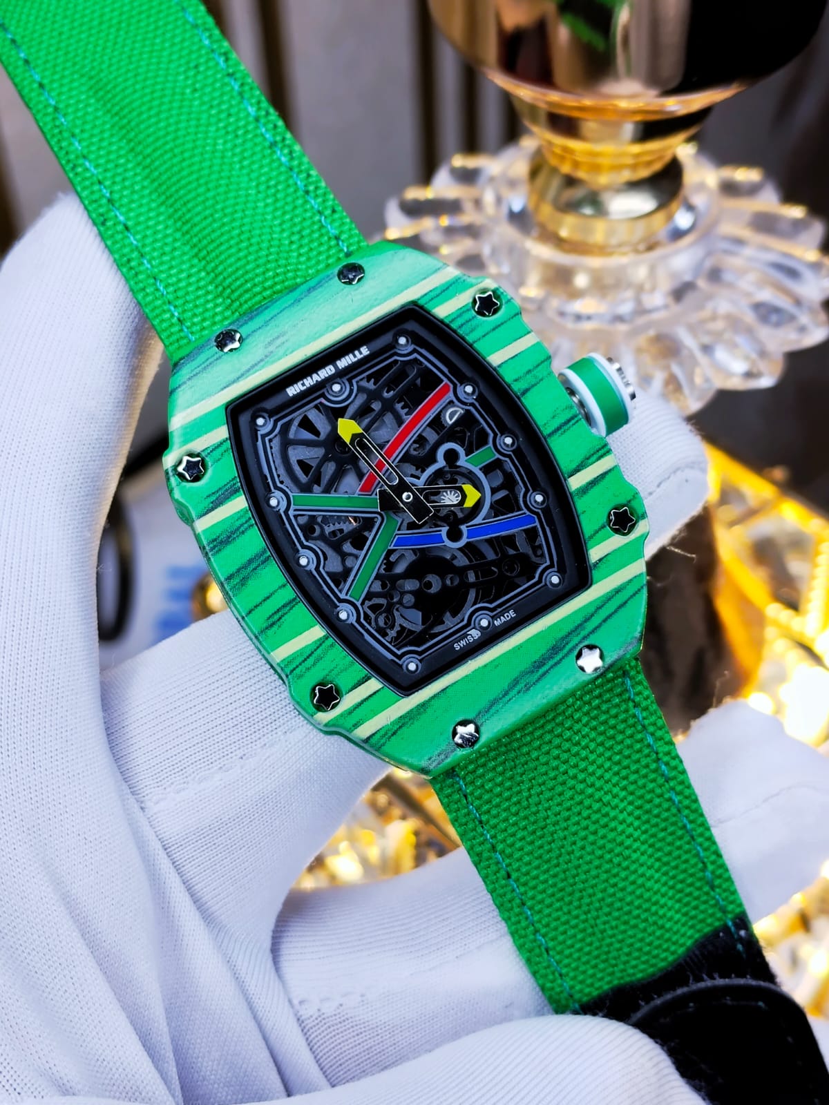 Richard Mille AA Grade Black Dial Green Strap