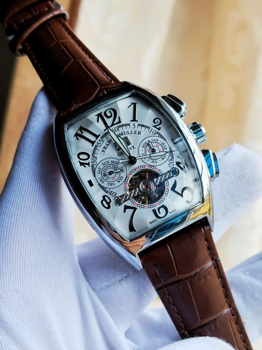 FRANCK MULLER Automatic Mechanical Watch | FRM Watch 44 A - Brown Leather Belt