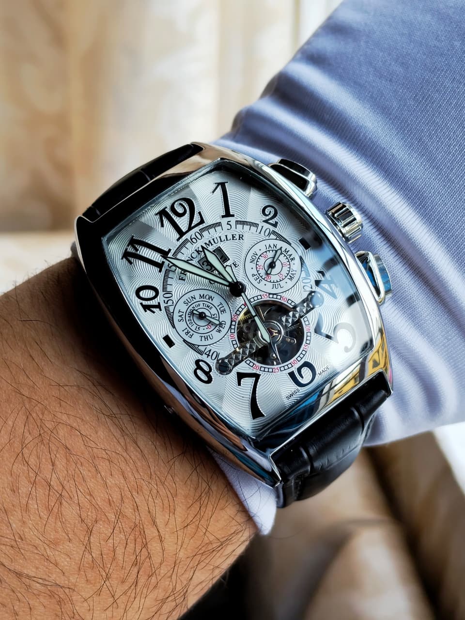 FRANCK MULLER Automatic Mechanical Watch | FRM Watch 44 A - Black Leather Belt