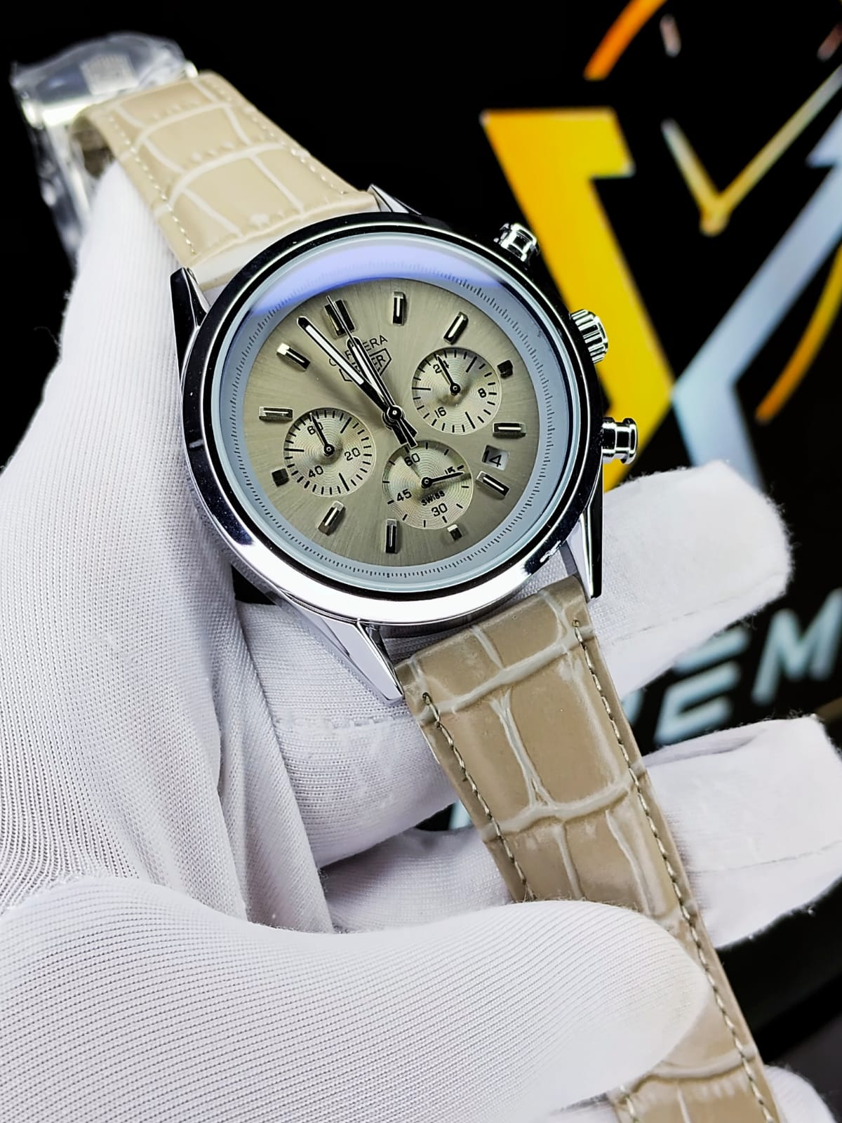Carrera Heuer Chrono - Sand Dial with Sand Leather Strap