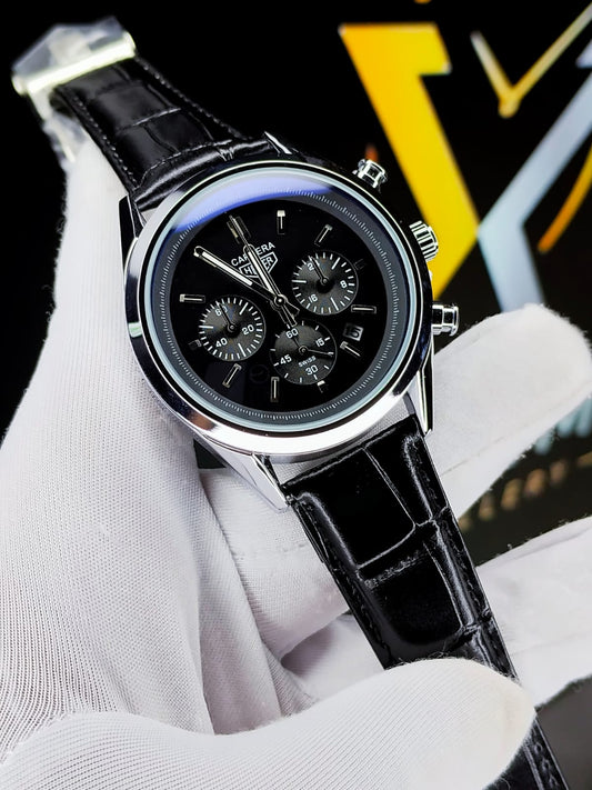 Carrera Heuer Chrono - Black Dial with Black Leather Strap
