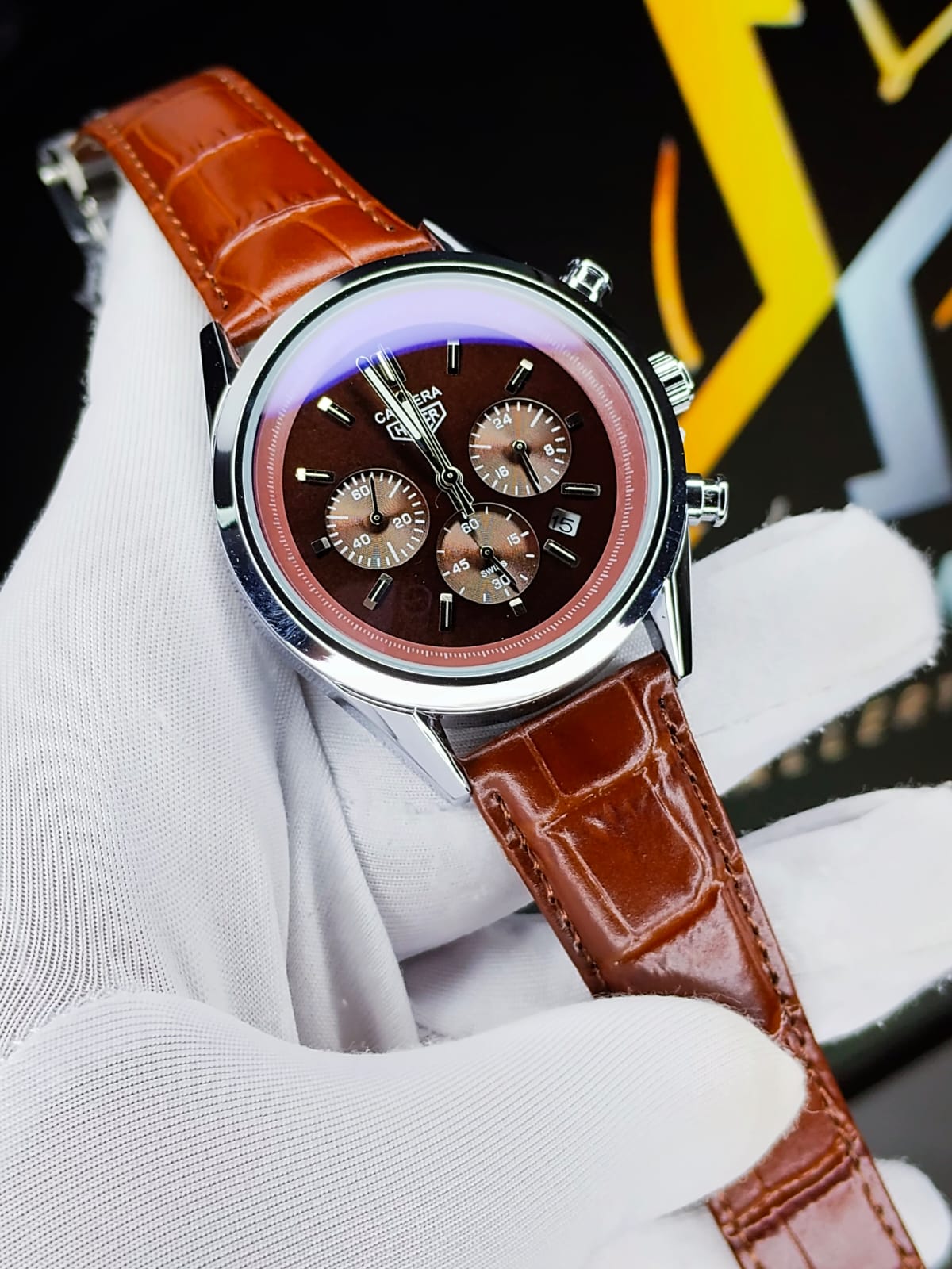 Carrera Heuer Chrono - Brown Dial with Brown Leather Strap