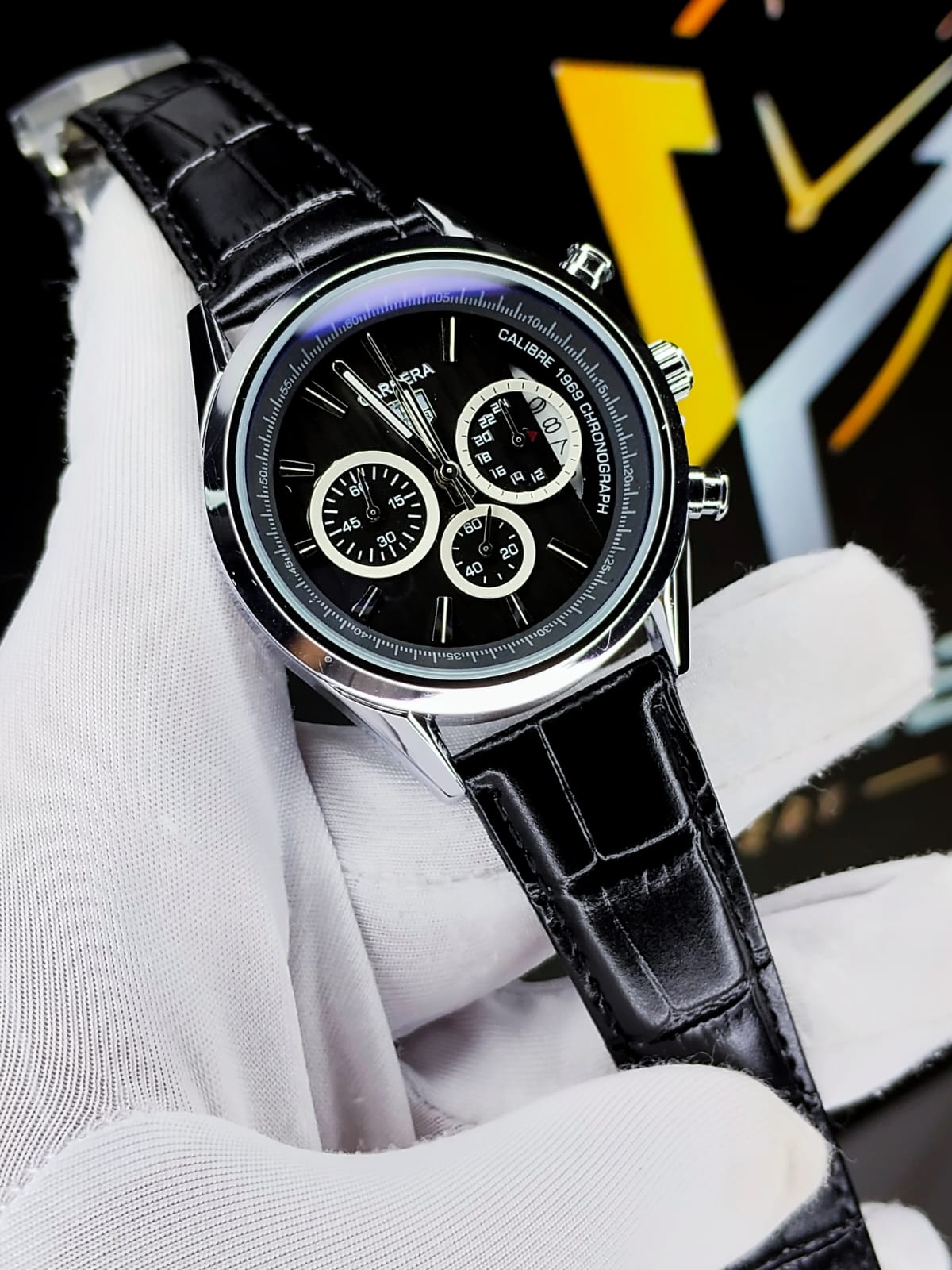 Carrera Heuer Chrono - White Sub dial with Black Leather Strap