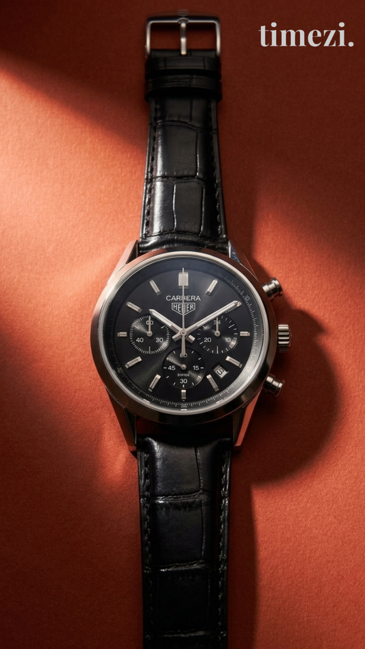 Carrera Heuer Chrono - Black Dial with Black Leather Strap