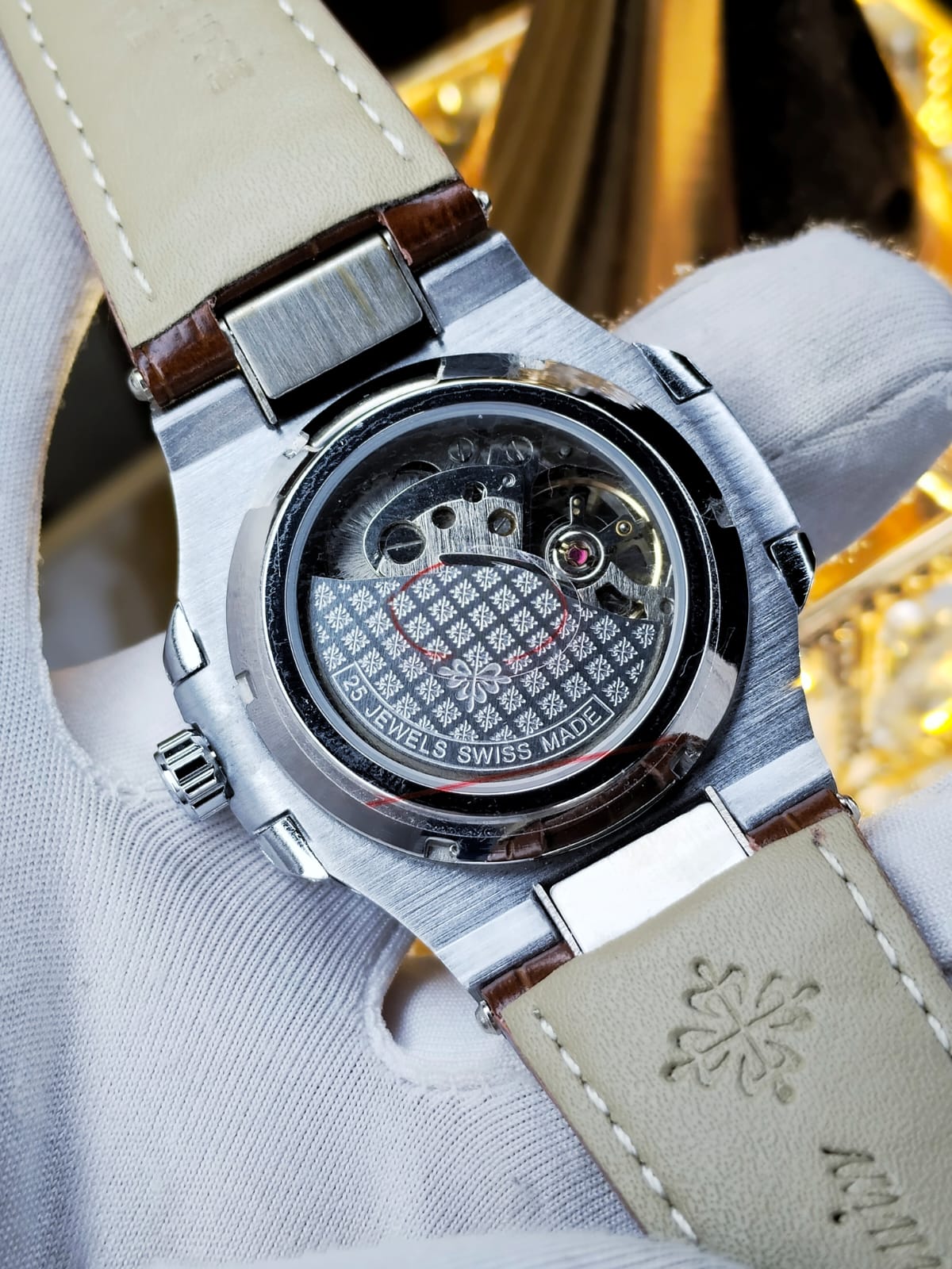 Patek Automatic Movement Golden Dial Brown Belt - AA Grade