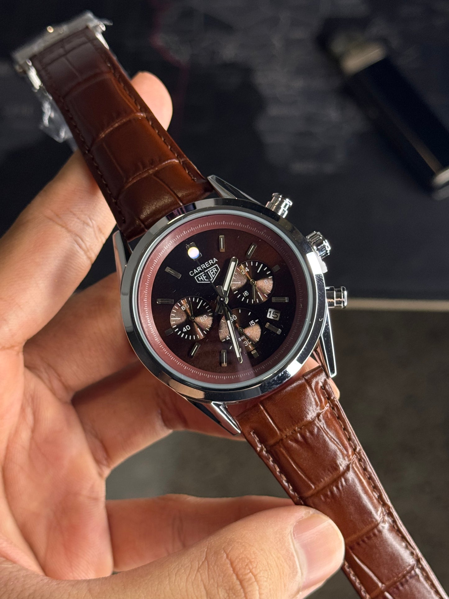 Carrera Heuer Chrono - Brown Dial with Brown Leather Strap