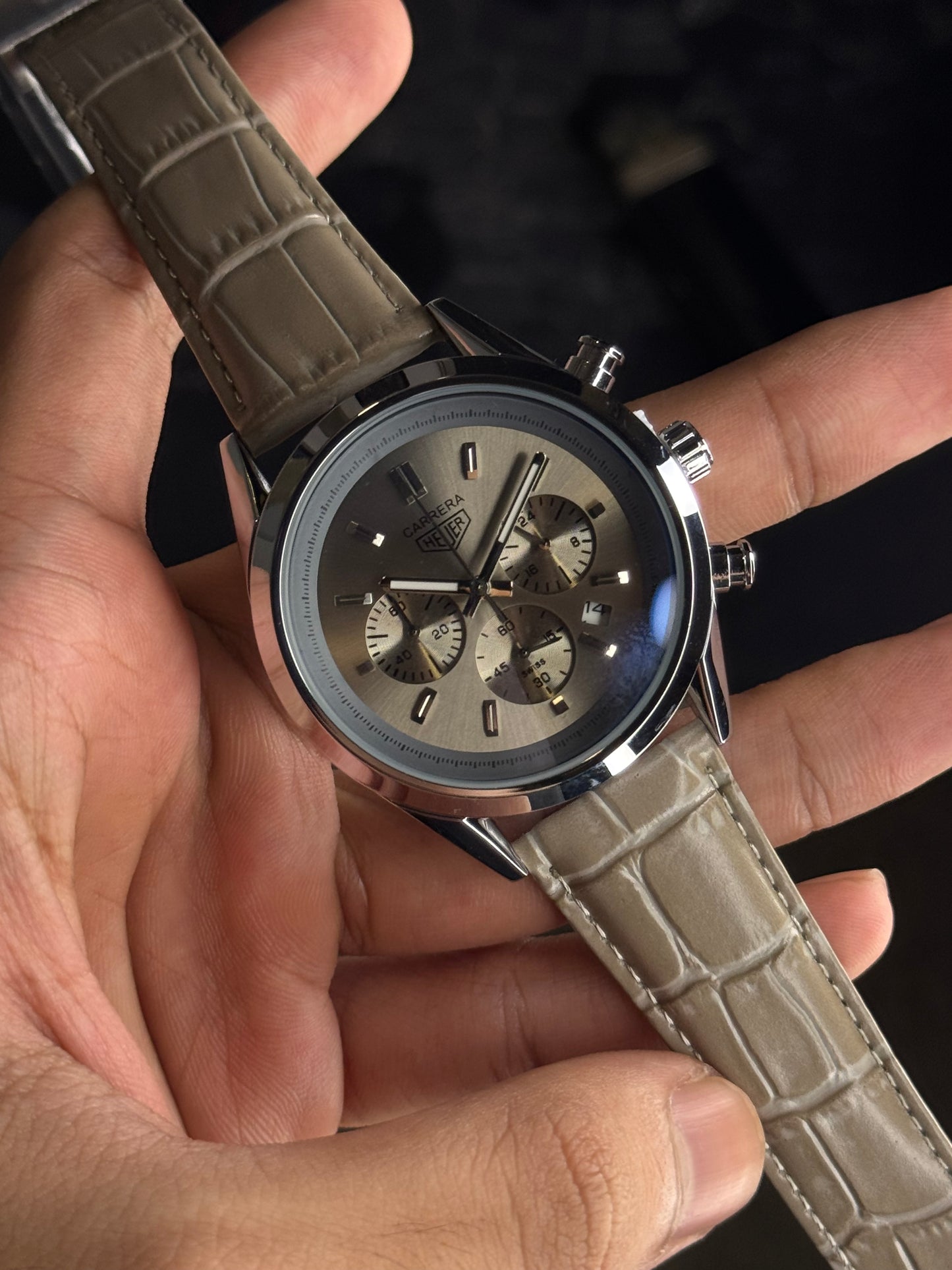 Carrera Heuer Chrono - Sand Dial with Sand Leather Strap