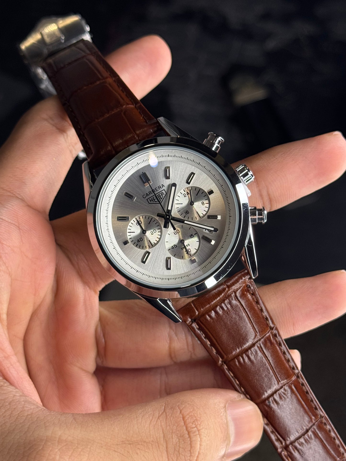 Carrera Heuer Chrono - White Dial with Brown Leather Strap